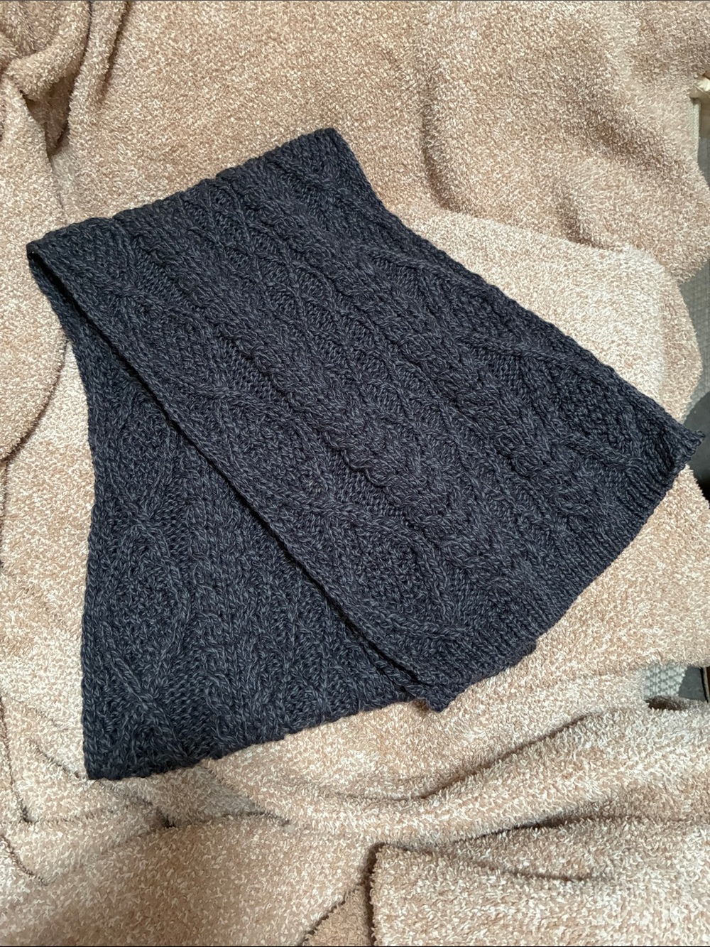 Handknit Cable Knit Scarf in Dark Charcoal